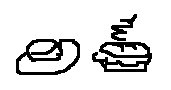 crude drawing of a hat and a pie