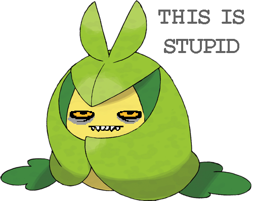 Karkat's face pasted onto a Swadloon, labelled 'THIS IS STUPID.'